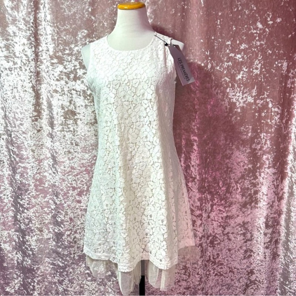 Les Premieres White Lace Shift Dress M